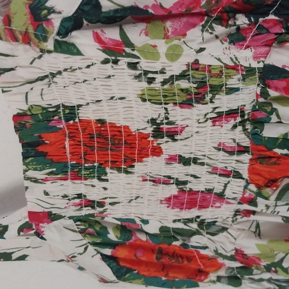 ANTHROPOLOGIE Corset Midi Dress Red White Floral Bra Shelf Smocking Size 8 - Picture 9 of 13